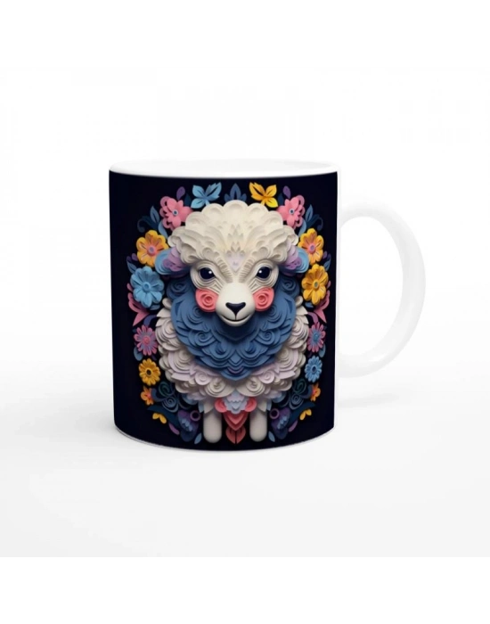 Çiçekli Tatlı Kuzu Baskılı Kupa Bardak