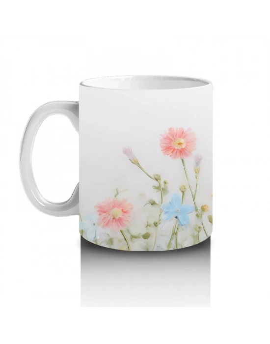 Çiçekli Zemin Üzerinde Gözlüklü Sevimli Kedi – Baskılı Kahve Kupası