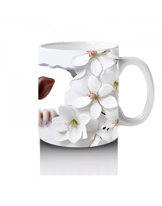 Çiçekli Zemin Üzerinde Sevimli Maymun – Baskılı Kahve Kupası