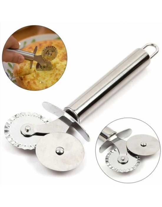 Çift Başlı Metal Pizza Kesici Ve Hamur Ruleti