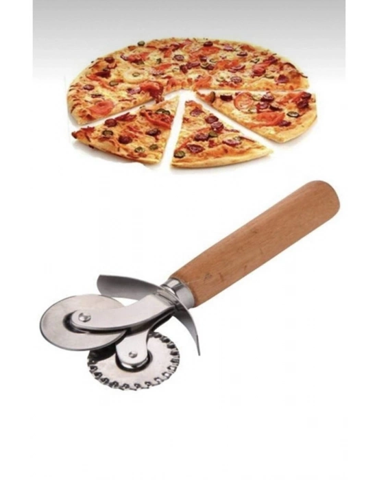 Çift Başlıklı Ahşap Saplı Pizza Kesici Hamur Kesici