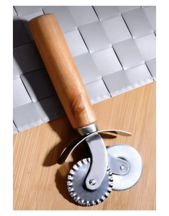 Çift Başlıklı Ahşap Saplı Pizza Kesici Hamur Kesici