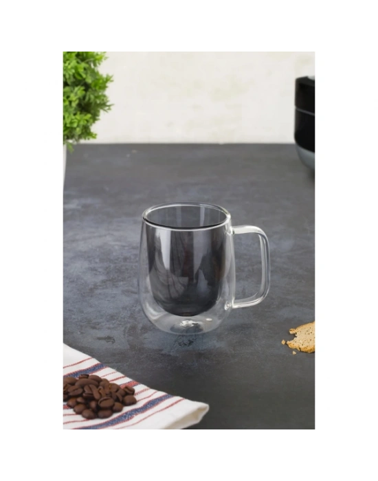 Çift Cidarlı Cam Kupa Gri Renk