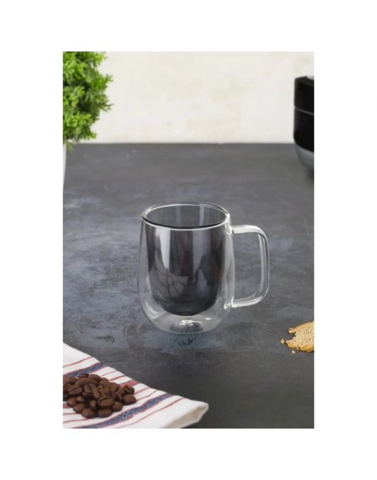 Çift Cidarlı Cam Kupa Gri Renk