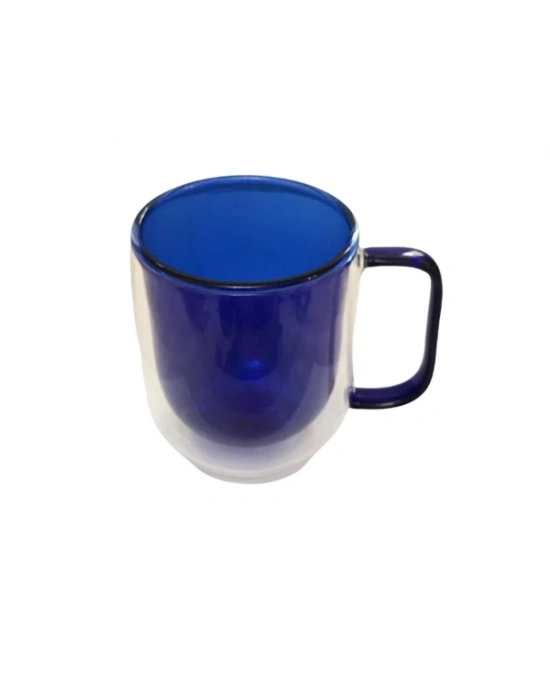 Çift Cidarlı Cam Kupa Lacivert Renk
