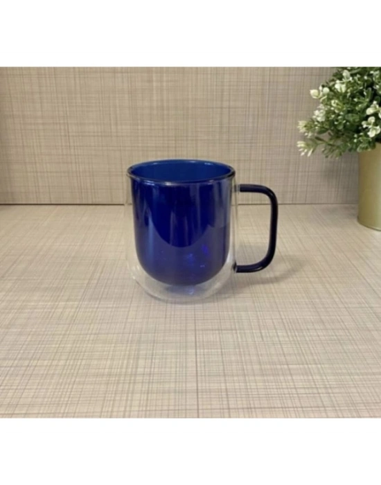 Çift Cidarlı Cam Kupa Lacivert Renk