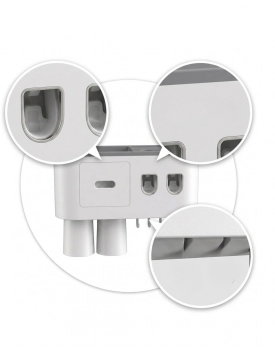 Çift Dispenserli Diş Macunu Sıkacağı 6 Fırçalık Bardaklı Banyo Organizer