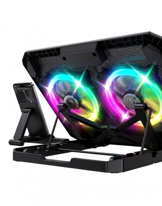 Çift Fanlı Laptop Soğutucu RGB Işıklı Sessiz Notebook Standı