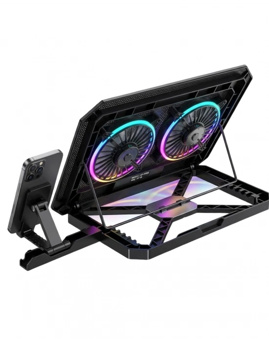 Çift Fanlı Laptop Soğutucu RGB Işıklı Sessiz Notebook Standı