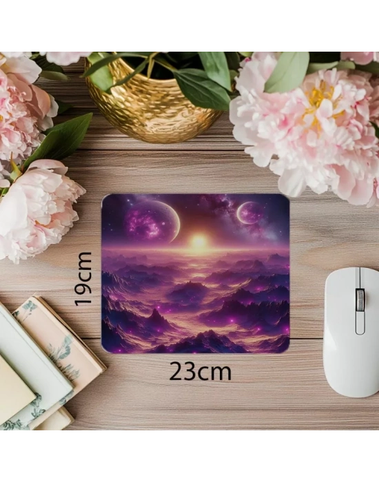 Çift Güneşli Uzay Manzaralı Mousepad - 19x23 cm 2 mm Dikdörtgen İthal Baskılı Mouse Pad
