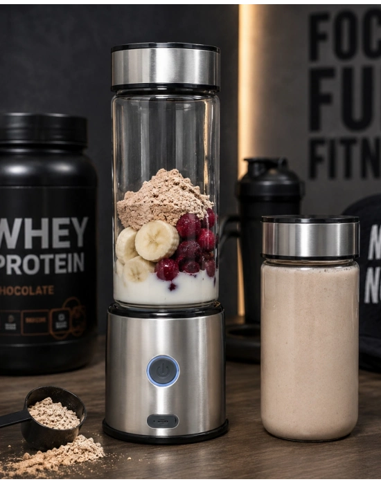 Çift Hazneli Cam Blender USB Şarjlı Smoothie ve Buz Kırıcı Blender