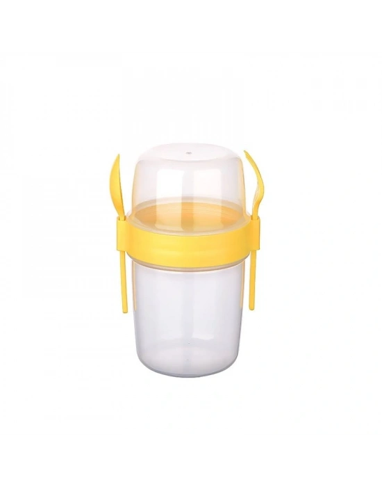 Çift Hazneli - Çatal Kaşıklı Portatif Müsli -atıştırmalık Kabı 1100 Ml