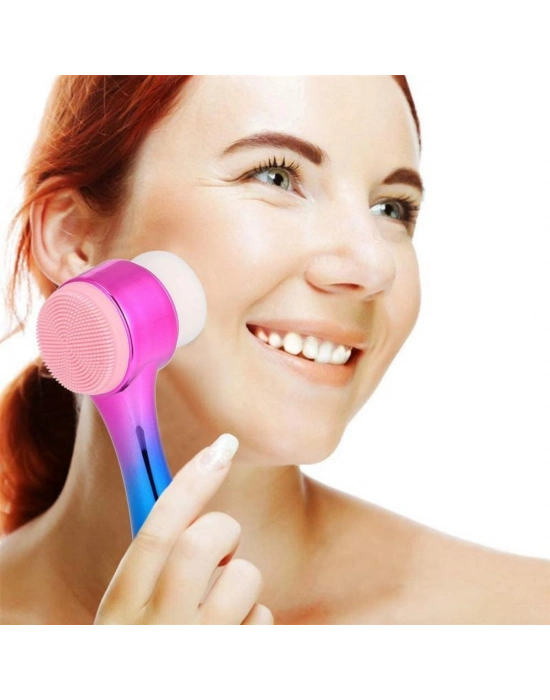 ®  Çift İşlevli Renkli Cilt Yüz Temizleme Fırçası Peeling Masaj Etkili Gözenek Temizleyici Alet