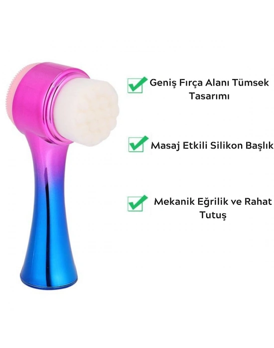 ®  Çift İşlevli Renkli Cilt Yüz Temizleme Fırçası Peeling Masaj Etkili Gözenek Temizleyici Alet