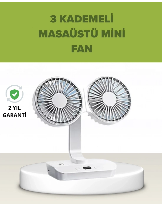 Çift Kafalı Masaüstü ve Duvar Tipi Sessiz USB Şarjlı Fan