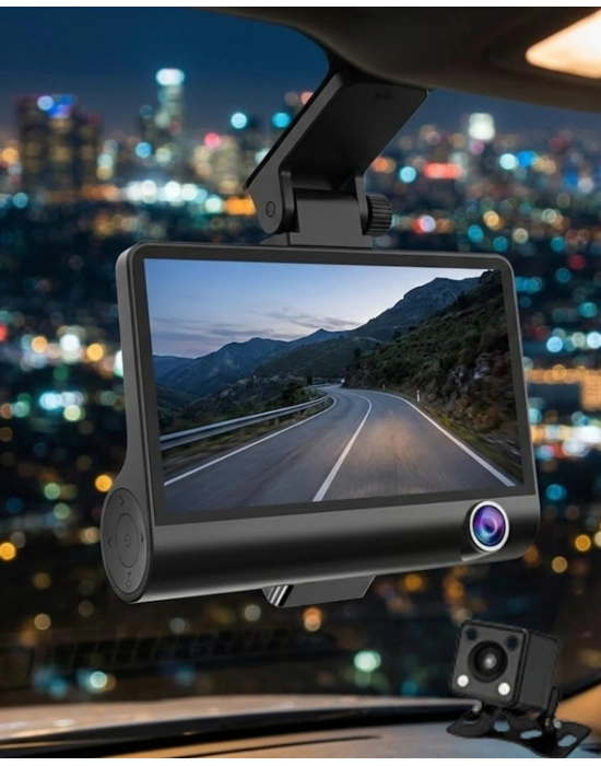 ® Çift Kameralı Araç İçi Kamera Full HD 1080P Gece Görüş ve Park Modlu