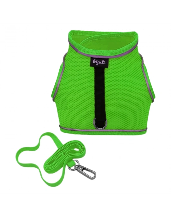 Çift Kilitli Sportif Kedi Köpek Göğüs Tasma Seti 34-44 cm Large Yeşil