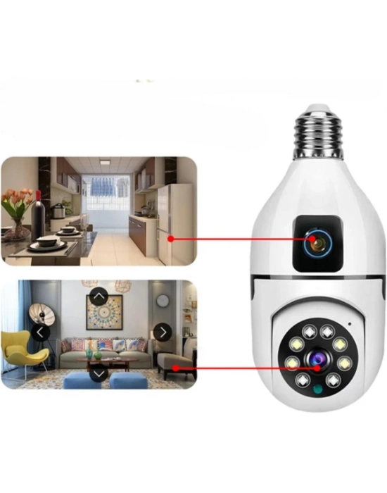 Çift Lensli Duy Girişli Kablosuz Ampul Kamera
