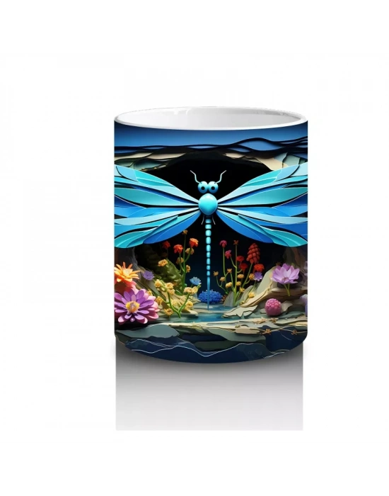 Çift Mavi Yusufçuk ve Çiçek Bahçesi – Baskılı Kahve Kupası