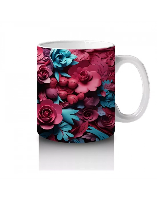 Çift Renk Çiçekler Arasında Buz Makyajlı Yüz – Hediyelik Kahve Kupası