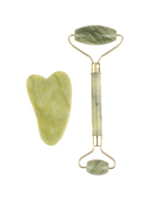 ®  Çift Taraflı 2li Cilt Yüz Masaj Aleti Jade Roller Yeşim  Taşı Seti