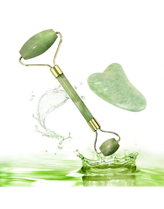 ®  Çift Taraflı 2li Cilt Yüz Masaj Aleti Jade Roller Yeşim  Taşı Seti