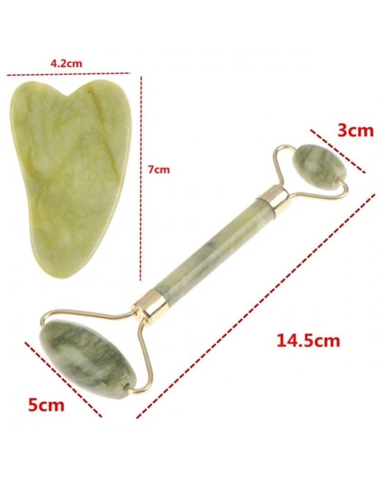 ®  Çift Taraflı 2li Cilt Yüz Masaj Aleti Jade Roller Yeşim  Taşı Seti