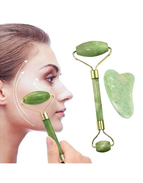 ®  Çift Taraflı 2li Cilt Yüz Masaj Aleti Jade Roller Yeşim  Taşı Seti