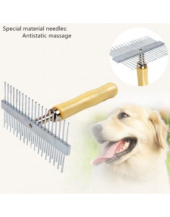 Çift Taraflı Ahşap Saplı Ergonomik Evcil Hayvan Fırçası Tarağı