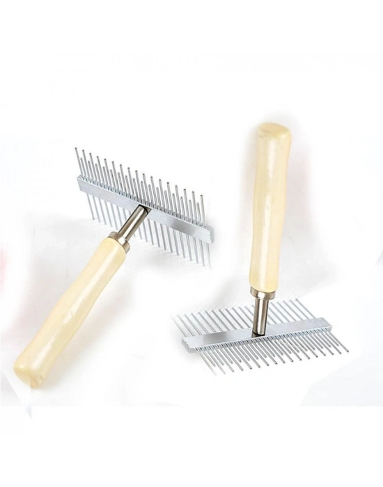 Çift Taraflı Ahşap Saplı Ergonomik Evcil Hayvan Fırçası Tarağı