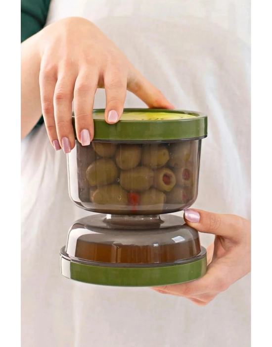 Çift Taraflı Süzgeçli  Kapaklı Zeytinlik - Suyu Süzen Zeytin Turşu Saklama Kabı