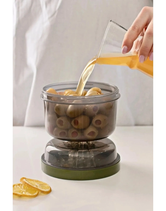 Çift Taraflı Süzgeçli  Kapaklı Zeytinlik - Suyu Süzen Zeytin Turşu Saklama Kabı