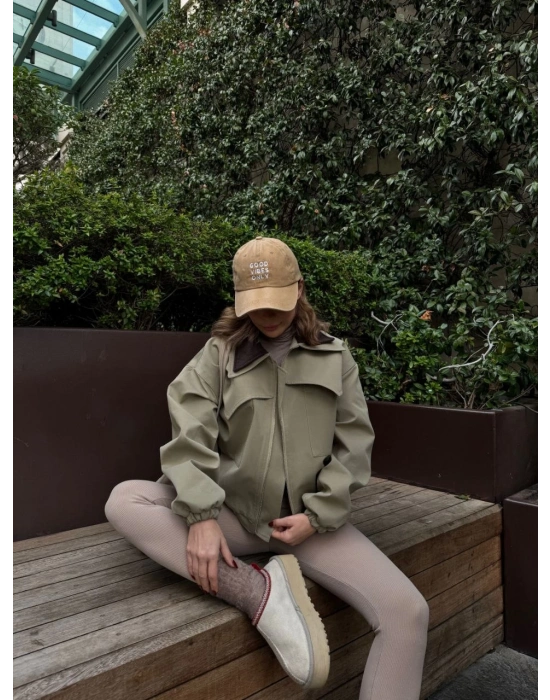 Çift Yakalı Ceket Mont - Yeşil