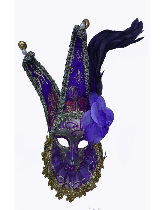 Çıngıraklı Dekoratif Tüylü Seramik Maske Mor Renk