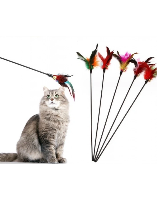 Çıngıraklı Tüylü Kedi Oyun Çubuğu