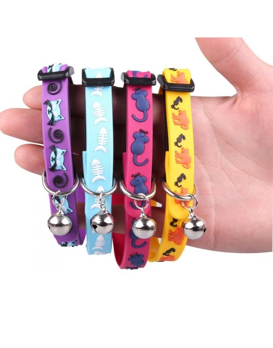®  Çıngıraklı Zilli Sevimli Renkli Slikon Kedi Köpek Boyun Tasması