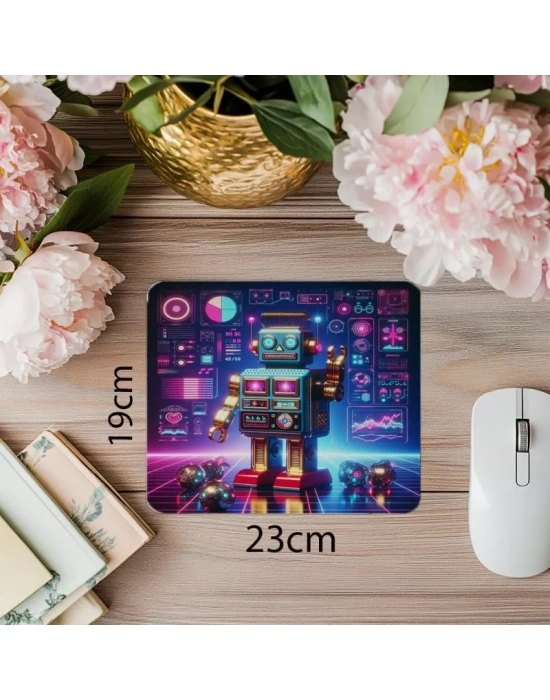 Circuit Efektli Nostaljik Robot Mouse Pad - 19x23 cm 2 mm Dikdörtgen İthal Baskılı Mouse Pad