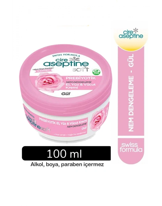 Cire Aseptine Soft Gül Özlü Nem Dengeleyici , Besleyici Prebiyotikli Krem 100 ml
