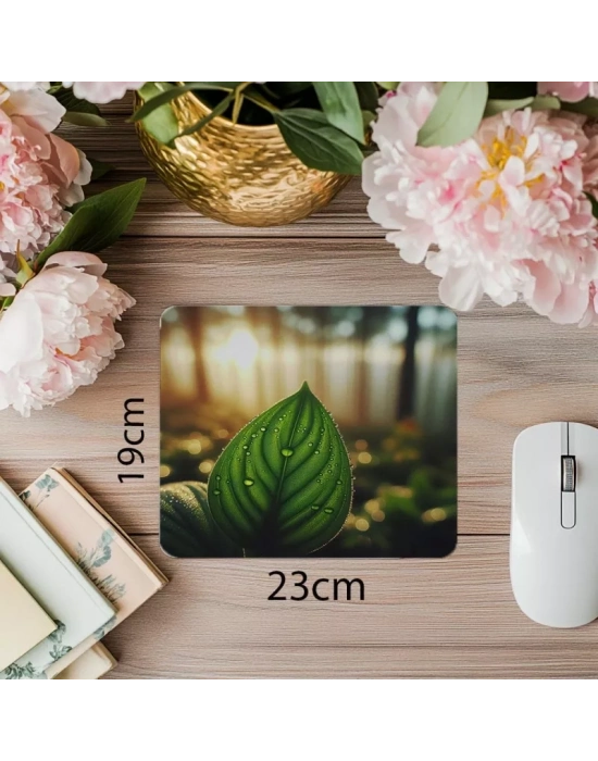Çiy Damlalı Yaprak Üzeri Mousepad - 19x23 cm 2 mm Dikdörtgen İthal Baskılı Mouse Pad
