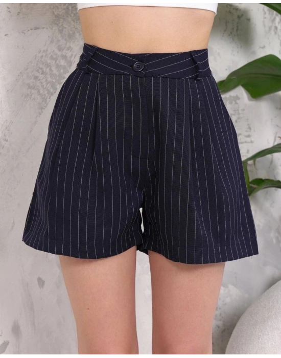 Çizgili düğmeli şort siyah s2551251