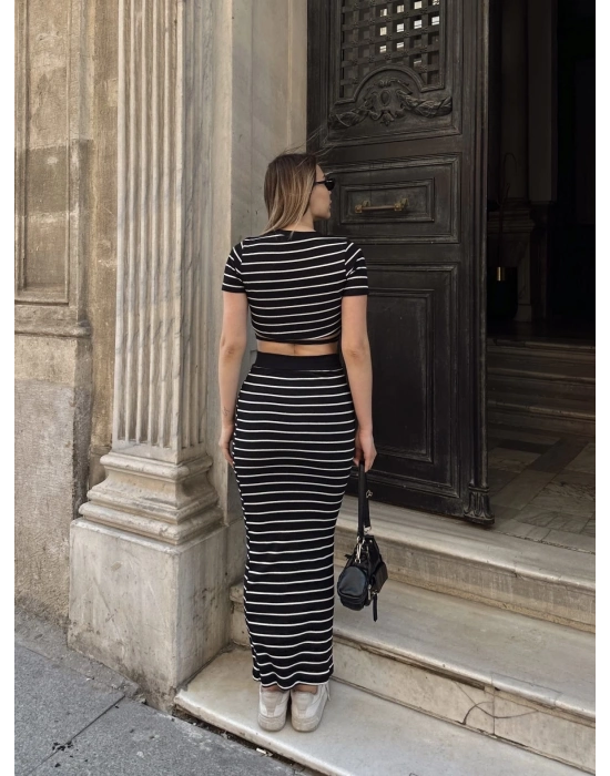 Çizgili etekli takım siyah s3609