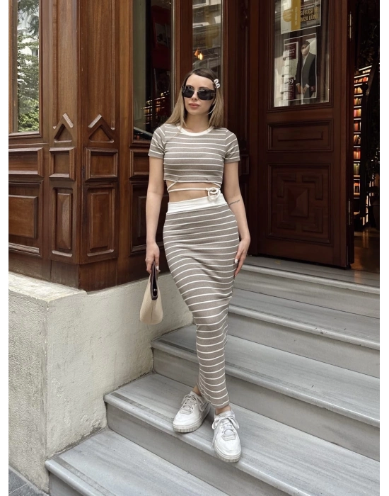 Çizgili etekli takım vizon s3609