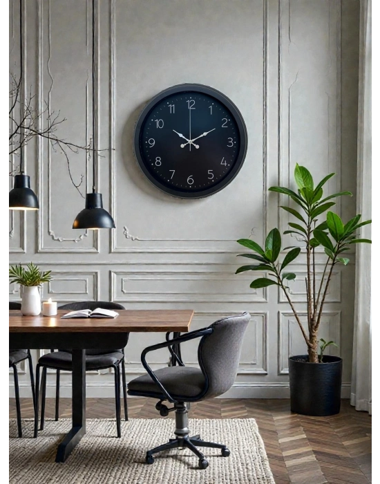 ® Classic Black Zarif 40 cm Metal Duvar Saati