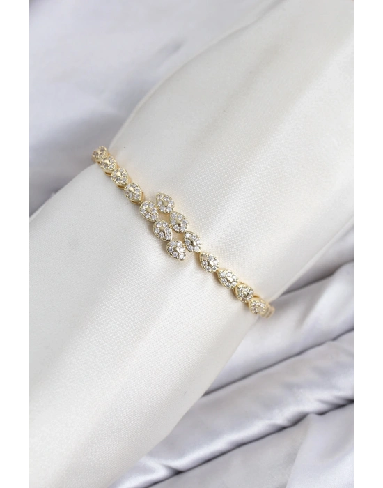 CM Damla Model Zirkon Taşlı VIP Seri Gold Renk Pirinç Kadın Bileklik