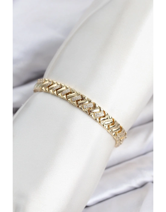 CM Geometrik Model Zirkon Taşlı VIP Seri Gold Renk Pirinç Kadın Bileklik