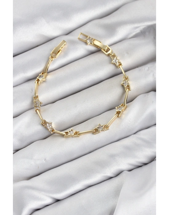 CM Gold Renk Yıldız Model Zirkon Taşlı Pirinç Kadın Bileklik