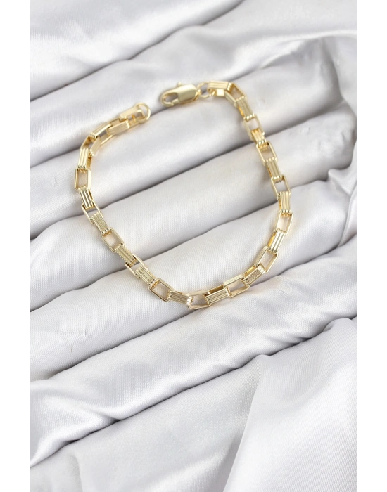 CM Kare Halka Model Gold Renk Pirinç Kadın Bileklik