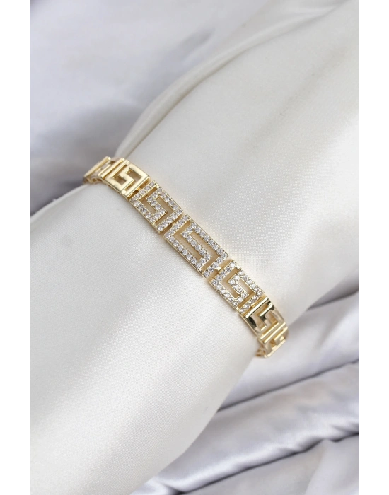 CM Labirent Model Zirkon Taşlı VIP Seri Gold Renk Pirinç Kadın Bileklik