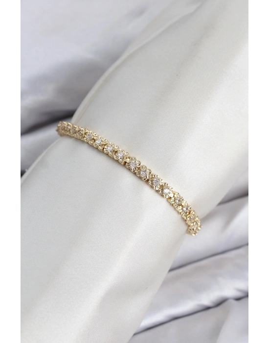 CM Model Zirkon Taşlı VIP Seri Gold Renk Pirinç Kadın Bileklik