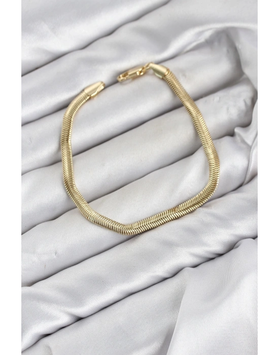 CM Yassı Yılan Zincir Model Gold Renk Pirinç Kadın Bileklik